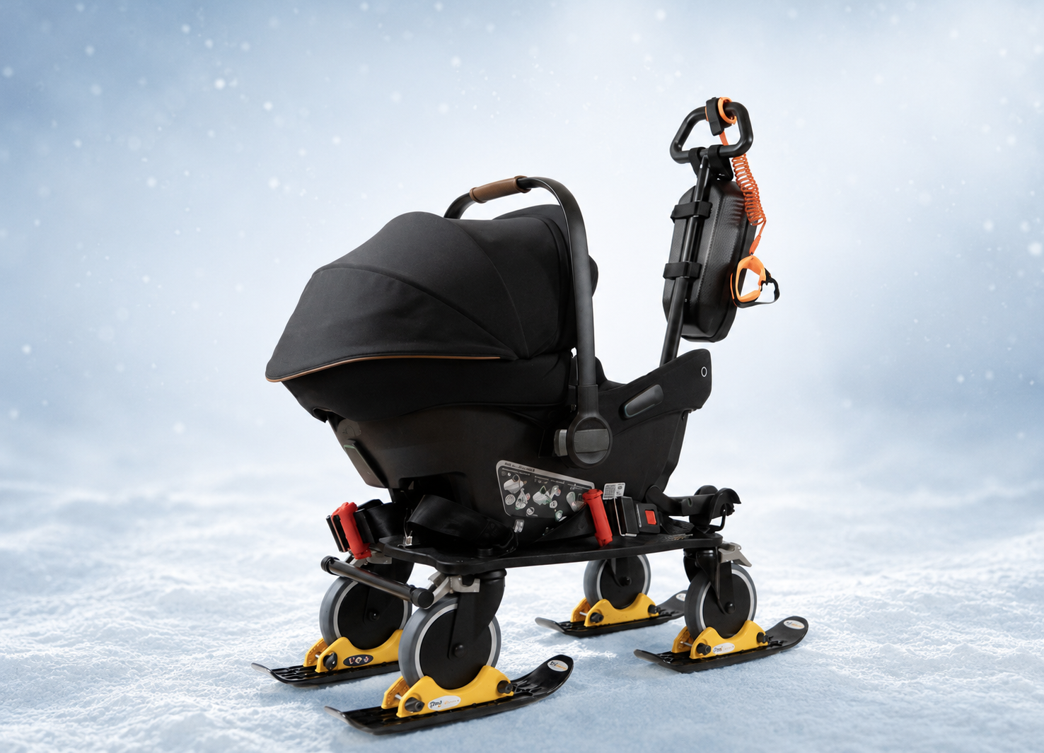 TaxiBabee équipé de skis pour la neige